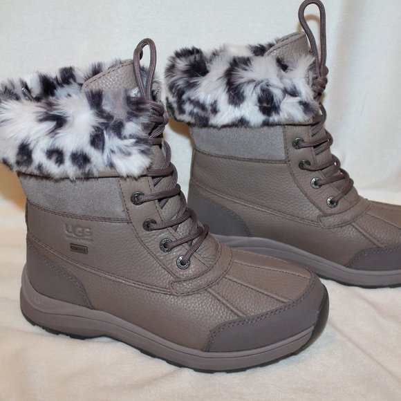 NIB UGG WOMEN'S LEOPARD LEATHER ADIRONDACK SNOW BOOTS BLACK GRAY WHITE - Picture 9 of 9
